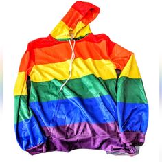 New Without Tags Women's Rainbow Color Block Hoodie Size Large Red, Orange, Yellow, Blue, Green And Purple Solid Block Color Striped Horizontally Tag Says Kyku Brand "Make Clothing More Fashionable" Kyku Pride Rainbow Hoodie 95% Polyester 5% Spandex Has White Drawstring In The Hood With Metal Tips Has Front Single Pocket Never Been Worn Great For Back To School Offers Always Welcome Discount Shipping Fast Shipping 5 Star Seller All Measurements Given Are Approximate Colors May Appear Different B Rainbow Long Sleeve Top For Winter, Casual Rainbow Top For Winter, Winter Rainbow Long Sleeve Top, Casual Rainbow Tops For Winter, Rainbow Long Sleeve Sweatshirt For Winter, Rainbow Casual Winter Hoodie, Spring Multicolor Color Block Hoodie, Spring Color Block Multicolor Hoodie, Casual Winter Rainbow Hoodie