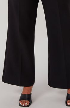 Achieve desk-to-dinner perfection in these sophisticated stretch trousers designed with a fabulous high waist and floor-sweeping wide legs. 30 1/2" inseam; 26 1/2" leg opening; 13" front rise; 18" back rise Zip fly with hook-and-bar closure 72% polyester, 24% viscose, 4% elastane with 100% polyester contrast Machine wash, line dry Imported Formal Stretch Wide Leg Dress Pants, Formal Wide Leg Dress Pants, Stretch Wide Leg Pants For Formal Occasions, Tailored Wide-leg Office Bottoms, Tailored Wide Leg Office Bottoms, Formal Stretch Wide Leg Ankle-length Pants, Stretch Wide Leg Ankle-length Pants For Formal Occasions, Formal Stretch Ankle-length Wide Leg Pants, Wide Leg Stretch Pantsuit For Office