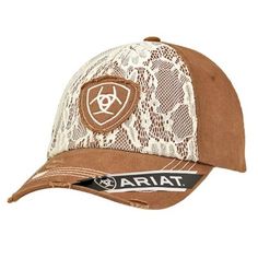 Ariat Women's Vintage Lace Brown Baseball Cap, 1514802 Ariat Hats, Womens Ball Caps, Horseshoe Logo, Country Hats, Lace Crowns, Western Accessories, Lace Caps, Western Hats, Womens Baseball Cap