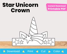 a unicorn's head with stars on it and the text, star unicorn crown printable