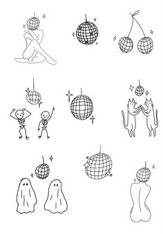 an image of some drawings that are drawn in black and white with the words happy new year written on it