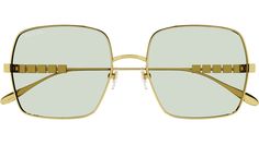 Gucci sunglasses model GG1434S Lettering Logo eyewear collection rectangle metal frame featuring shiny yellow gold frame and gold lens. Gucci Gold Sunglasses With Glass Lenses, Gucci Luxury Square Frame Sunglasses, Gucci Yellow Tinted Sunglasses, Gucci Gold Sunglasses With Gradient Lenses, Gucci Square Frame Metal Sunglasses, Chloe Kids, Gucci Sunglasses, Letter Logo, Instagram Followers