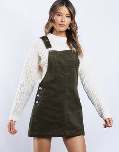 Overall Skirt Outfit, Corduroy Dress Outfit, Jumper Dress Outfit, Corduroy Dress, Mini Dress Casual