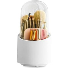 Organize your makeup brushes in style with this Rotating Makeup Brush Holder with Lid. Made with a clear acrylic cover, this holder keeps your brushes clean and free from dust and makeup powder. The grid design allows for easy organization and the 7-compartment classification storage makes it easy to find the brush you need. Beveled entry makes it easy to store brushes of varying lengths, while the detachable compartment divider allows for easy cleaning. 360 rotatable base lets you switch to you Make Up Brush Storage, Vanity Pink, Transparent Top, Brush Storage, Makeup Brush Holder, Make Up Brush, Bathroom Countertop, Bedroom Vanity, Makeup Brush Holders