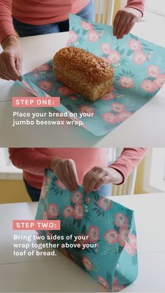 the instructions for how to make a paper bag with bread in it, and then put on