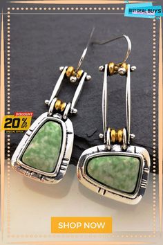 Vintage Green Gemstone Geometric Earrings Gem Jewelry, Engagement Earrings, Jade Earrings, Party Earrings, Hippie Jewelry, Hanging Earrings, Bohemian Earrings, Big Earrings, Green Gemstones