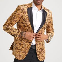 Elevate Your Style To Unprecedented Levels Of Sophistication With The Stacy Adams Paisley Jacket - A True Embodiment Of Timeless Charm And Modern Elegance. This Jacket Seamlessly Combines Classic Design With Contemporary Flair, Delivering A Unique And Impeccable Statement Of Style. With Its Intricate Paisley Pattern, One-Button Front Closure, Hybrid Fit, Satin Notch Lapel, And Side Vents, It's The Perfect Choice For Any Special Occasion, Allowing You To Effortlessly Transition From Day To Night. Formal Fitted Outerwear With Floral Print, Yellow Fitted Blazer For Formal Occasions, Fitted Yellow Blazer For Winter, Classic Fitted Gold Outerwear, Yellow Long Sleeve Formal Outerwear, Fitted Floral Print Blazer For Winter, Tailored Yellow Outerwear For Formal Occasions, Gold Fitted Blazer With Lapel Collar, Formal Yellow Outerwear For Spring