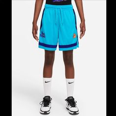 Nike Fly X Space Jam Basketball Shorts Dj3902 434 Multicolor New Women Blue Short Leg Bottoms For Streetwear, Nike Blue Sporty Shorts, Blue Sports Shorts For Spring, Blue Streetwear Shorts, Nike Light Blue Sports Bottoms, Nike Sports Bottoms In Light Blue, Blue Streetwear Bottoms With Elastic Waistband, Nike Blue Shorts For Summer, Sporty Light Blue Short Bottoms