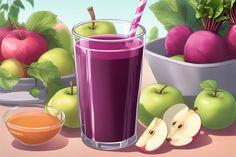 an image of apples and juice on the table