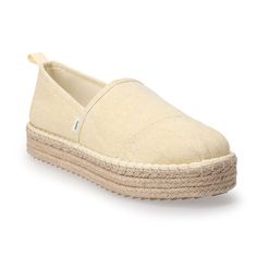 Step into comfort and style with these TOMS Wren women's espadrille platform shoes. Click this FOOTWEAR GUIDE to find the perfect fit and more! Step into comfort and style with these TOMS Wren women's espadrille platform shoes. Click this FOOTWEAR GUIDE to find the perfect fit and more! FEATURES Espadrille design Lightweight Slip-on for easy on and offDETAILS Canvas upper and lining Rope midsole Rubber outsole Round toe Slip-on 1.5-in. platform Spot clean Imported Size: 7.5. Color: Natural. Gend Espadrille Slip-ons With Rubber Sole And Round Toe, Spring Platform Slip-ons With Round Toe, Comfortable Platform Slip-ons For Spring, Casual Platform Slip-ons With Round Toe, Casual Round Toe Platform Slip-ons, Espadrille Slip-ons With Rubber Sole, Comfortable Espadrilles With Cork-bed Midsoles, Espadrille Slip-ons With Textured Sole And Round Toe, Canvas Espadrilles With Cushioned Footbed And Round Toe