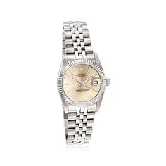 Pre-Owned Rolex Datejust Women's 31mm Automatic Stainless Steel, 18kt White Gold. C. 1988. Experience the renowned luxury of a pre-owned Rolex with this Datejust women's watch. The timepiece features Swiss automatic movement, synthetic sapphire crystal, 31mm case, 18kt white gold bezel, silver index dial, and stainless steel crown and jubilee bracelet that finishes with a foldover clasp. Water-resistant up to 100M. Pre-owned Rolex 18kt white gold and stainless steel watch. Ross-Simons is not an Rolex Womans Watch, Womens Rolex Watches Datejust, Rolex Datejust 36mm Women, White Gold Rolex Women, Rolex Watches Women Silver, Rolex Datejust Women, Rolex Lady Datejust 28mm, Rolex Women, Rolex Watches Women