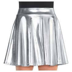 Womens Silver Flare Skirt Color Run Outfit, Club Skirts, Silver Skirt, Space Girl, Metallic Skirt, Performance Dresses, Performance Wear, Halloween Costumes For Girls, Mid Length Skirts