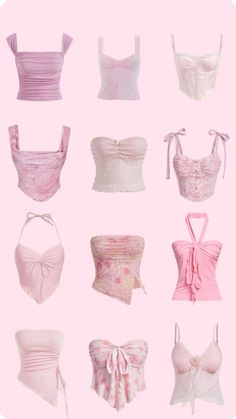 many different types of bras are shown in this pink and white photo with the same color