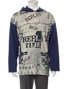 Replay HoodieVintageFrom the 1990's CollectionBluePrintedHoodLong Sleeve. Size not listed, estimated from measurements. Vintage Hoodie With Graphic Print For Winter, Vintage Graphic Print Hoodie For Winter, 90s Hooded Top With Graphic Print, Vintage Long Sleeve Hoodie With Letter Print, 90s Style Hoodie With Drawstring, 90s Style Long Sleeve Hoodie With Drawstring, 90s Hooded Cotton Tops, 90s Cotton Hooded Top, 90s Style Long Sleeve Hoodie