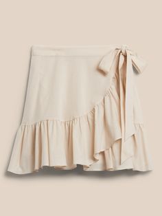 Wrap Ruffle Mini Skirt | Banana Republic Factory Chic Skirt With Layered Hem, Chic Skirted Skort With Ruffle Hem, Chic Skort With Ruffle Hem And Flared Skirt, Chic Flared Skort With Ruffle Hem, Chic Skort With Ruffle Hem, Elegant Summer Skirted Skort, Elegant Skirted Skort For Summer, Elegant Summer Skort, Chic Flowy Mini Skirt With Layered Hem