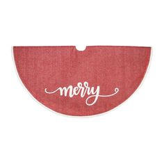 a piece of red paper with the word merry written in white ink on top of it