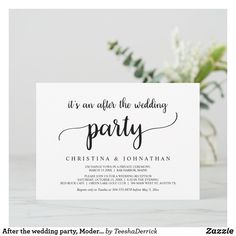 a white card with the words it's an after the wedding party on it