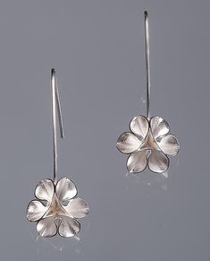 Folded Leaf Flower Wire Earrings by Sadie Wang (Silver Earrings) | Artful Home Sterling Silver Flower-shaped Jewelry With Matching Earrings, Handmade Sterling Silver Petal Jewelry, Sterling Silver Teardrop Pierced Flower Earrings, Silver Petal-shaped Earrings For Gift, Sterling Silver Flower-shaped Earrings, Wedding Earrings In Sterling Silver With Polished Finish, Silver Sterling Flower Pendant Earrings, Silver Teardrop Flower Earrings In Sterling Silver, Formal Silver Earrings With Flower Charm