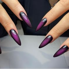 Opalescent Sapphire, Black And Purple Nails, Vampire Nails, Black Ombre Nails, Dark Purple Nails, Purple Ombre Nails, Punk Nails, Airbrush Nails