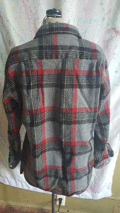 "Vintage 1990s era women's wool shirt. Gray and red plaid from Pendleton. Long sleeved, button front. Perfect condition. Size L/Large (pit to pit 22\", sleeve 27\", back length 28\"). FREE SHIPPING" Classic Plaid Tops For Fall, Retro Button-up Top For Winter, Winter Plaid Flannel Shirt With Button Closure, Plaid Shirt With Buttons For Winter, Plaid Flannel Shirt For Winter Workwear, Classic Winter Plaid Top, Classic Plaid Flannel Shirt For Winter, Winter Plaid Buttoned Tops, Plaid Wool Shirt For Fall