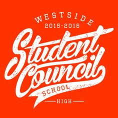 the logo for westside student council high school, with white lettering on an orange background