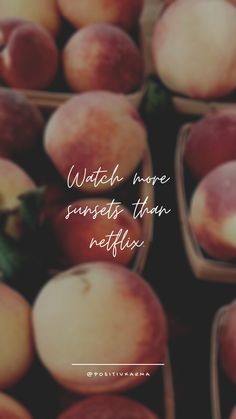 several baskets filled with apples and the words watch more sunsets than reflex