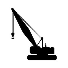 a black and white silhouette of an excavator with a crane on it