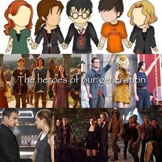 many different pictures of people in harry potter outfits and with the words, the heroes of our generation