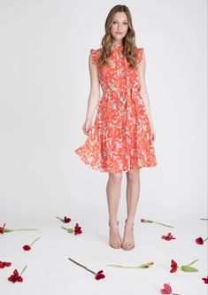 This beautiful dress is the perfect summer dress that can be worn for multiple occasions! Do you have a cute day party you dont have an outfit for? This dress is perfect! Do you need a casual dinner night dress? This dress is once again, perfect! Orange Ruffled Dress For Daywear, Spring Knee-length Orange Dress, Spring Orange Knee-length Dress, Orange Flutter Sleeve Dress For Spring, Dinner Night Dress, Dinner Night, Semi Casual, Cap Sleeve Dress, Mock Neckline