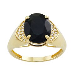 An onyx stone adorned by brilliant diamond accents makes this ring a classic beauty. An onyx stone adorned by brilliant diamond accents makes this ring a classic beauty. 11 mm Metal: 10k gold Finish: polished Packaging: boxed Size: 6, Size: 7, Size: 8STONE DETAILS Stone type: onyx Total weight: 3 3/4 ct. Center stone weight: 3 5/8 ct. 11 x 9 mm Shape: oval Setting: paveDIAMOND DETAILS Total weight: 1/10 ct. Shape: round Setting: prong Color: Black. Gender: female. Age Group: adult. Oval Setting, Sterling Silver Mens Rings, Right Hand Rings, Black Onyx Stone, Mens Silver Rings, Sterling Silver Mens, Ring Style, Onyx Stone, Men's Ring