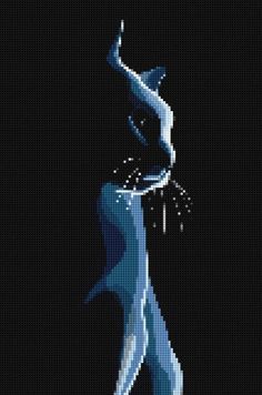 a cross stitch pattern of a blue bird flying through the air with water droplets on it's wings