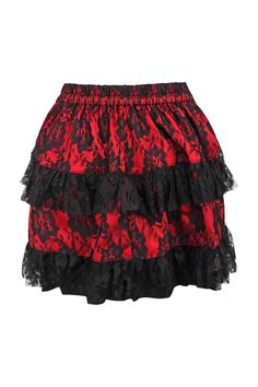 Elastic Waistband Adjustable length using drawstring underneath the skirt Perfect for Pirate, Steampunk, Cosplay and Showgirl styles Regular fits 25" - 30" waist; Curvy fits 32" - 36" waist; Queen fits 38" - 44" waist Bustle Skirt, Corset Skirt, Red Corset, Steampunk Cosplay, Black Lace, Black And Red, Queen, Elastic, Skirt