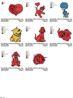 an image of cartoon dogs with different colors and shapes on it's back side