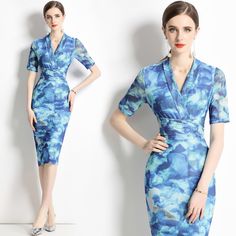 This Dress is fashionable for every occasion. the dress is made-to-order by professional tailors. You can choose from 50 colors, Regular sizes 2 to 16 and plus sizes 14w to 26W. Custom size is also available.. The product details: Age: MIDDLE AGE, Closure Type: zipper, Decoration: Printing, Dresses Length: Knee-Length, Elasticity: Non Strech, Fabric Type: Chemical Fiber, Fit Type: Slim, Gender: Women, Material: Polyester, Material Composition: Synthetic fiber, Neckline: O-Neck, Pattern Type: Flo Elegant Blue V-neck Summer Dress, Summer Office Fitted V-neck Dress, Elegant Blue Floral Print V-neck Dress, Elegant V-neck Dress With Notched Neckline And Floral Print, Fitted V-neck Dress With Floral Print And Notched Neckline, Fitted V-neck Dress With Short Sleeves For Office, Summer Office Dresses With Notched Neckline, Fitted Floral Print Office Dresses, Summer Formal Fitted V-neck Dress