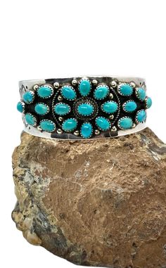 Violet Nez Signed Navajo Handmade Sterling Silver Turquoise Cuff Bracelet 6 7/8" Orders totaling $100 and over include an anti-tarnish treated velvet jewelry pouch!  Inside including opening measures approximately 6 7/8", and is NOT adjustable. If you try to adjust it the stones will pop out and you will not be able to return it. If you need the opening larger you can take it to a jeweler Opening measures approximately 1 1/8"  Across laying flat at widest point measures approximately 2 3/8" Widt Velvet Jewelry, Turquoise Bracelet Cuff, Turquoise Cuff, Sterling Silver Mens, Pop Out, Cuff Bangles, Handmade Sterling Silver, Silver Turquoise, Jewelry Pouch