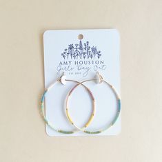 Sweet hoop earrings to add a bit of flair to your summer wardrobe. details 1.75" diameter Gold filled wire hoop Pie In The Sky, Beaded Hoop Earrings, Beaded Hoops, Girl Day, Girls Earrings, Creative Gifts, Summer Wardrobe, Scented Candles, Gold Filled