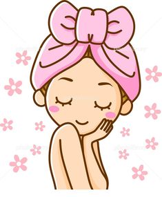 a woman with a pink towel on her head