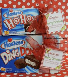 two boxes of hostess's chocolates on a polka dot tablecloth