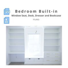 the front cover of bedroom built - in window seat, desk and bookcase plans