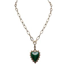 This is part of Chairish’s Fine Jewelry assortment.  Our captivating Malachite and Gold Heart Charm, encased in luxurious 14-karat gold—a striking statement piece that exudes elegance and sophistication. Elevate your jewelry collection with this exquisite charm, designed to be the ultimate statement accessory, radiating charm and individuality wherever it is worn.   Please note: Chain not included with purchase Luxury Heart Pendant Jewelry With Detachable Feature, Luxury Jewelry With Detachable Heart Pendant, Luxury Heart-shaped Jewelry With 17 Jewels, Luxury Heart Charm Jewelry For Formal Occasions, Luxury Heart-shaped Jewelry With Detachable Pendant, Luxury Formal Jewelry With Heart Charm, Elegant Heart-shaped Emerald Jewelry, Luxury Malachite Necklaces For Gifts, Luxury Heart Pendant Gemstone Jewelry