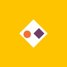 an orange and purple square with a red dot in the center on a yellow background