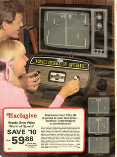 an old advertisement for the tv with two children playing in front of it and another child holding