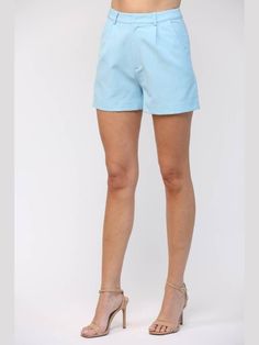 These tailored sky blue shorts are the perfect addition to your spring wardrobe! These shorts are oh-so cute to dress up for a spring date with heels, or perfect for dressing down with flats and a fun top. Either way, these shorts add a classic look that your wardrobe NEEDS! Brand: FateDescription: Sky blue front zip shorts with side pocketFit Info: Runs small; Whitney is wearing a mediumLength: The length hits mid-thighHips: Loose through the hipsSize Reference: Small 2/4, Medium 6/8, Large 10 Chic Cotton Bermuda Shorts For Vacation, Blue Cotton Jean Shorts For Spring, Spring Blue Cotton Jean Shorts, Trendy Spring Bermuda Shorts For Workwear, Trendy Bermuda Shorts For Spring Workwear, Light Blue Summer Shorts For Vacation, Chic Light Wash Short Length Bottoms, Trendy Spring Workwear Bermuda Shorts, Trendy Blue Workwear Shorts