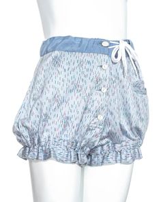 Vivienne Westwood "Mini Crini" blue printed button-down shorts, ss 1985 For Sale at 1stDibs | vivienne westwood shorts, mini crini 1985, vivienne westwood bloomers Casual Buttoned Shorts For Loungewear, Summer Loungewear Shorts With Buttons, Summer Loungewear Bottoms With Buttons, Summer Shorts With Buttons For Loungewear, Blue Bottoms With Buttons For Loungewear, Summer Loungewear Bottoms With Button Closure, Cotton Beach Shorts With Buttons, Beach Cotton Shorts With Buttons, Casual Summer Shorts With Button Closure