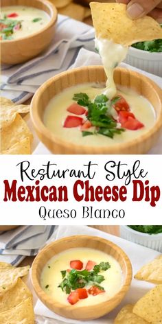 mexican cheese dip recipe with tortilla chips and salsa in the bowl, ready to be eaten