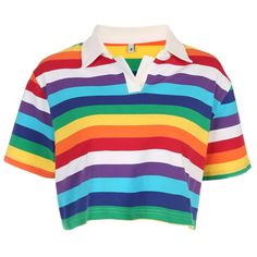 Short Sleeve Rainbow Striped Cropped Polo Collar Shirt – Tomscloth Fitted Rainbow Print Short Sleeve Top, Fitted Rainbow Short Sleeve Tops, Retro Rainbow Cotton Tops, Collared Cotton Top In Vibrant Colors, Colorful Fitted Cotton Tops, Trendy Colorful Collared Top, Multicolor Fitted Collared T-shirt, Fitted Multicolor Collared T-shirt, Fitted Collared Multicolor T-shirt