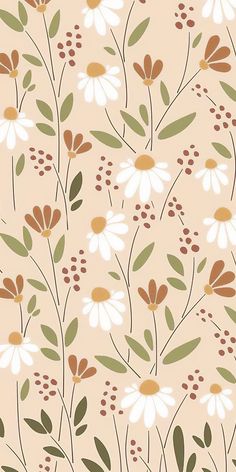 an abstract floral pattern with white and brown flowers on a beige background is featured in this image