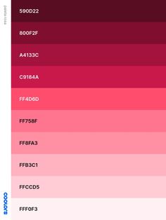 the pantone color chart with different colors and numbers on it, including red, pink,