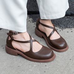 This beautiful Mary Jane shoe is made of genuine leather.The classic round toe shape is suitable for all foot types.The lining is made of breathable material, so you don't have to worry about stuffy feet.And the whole pair of shoes will not be too heavy, belong to the lightweight and easy to wear type.It's very comfortable to walk without squeezing your feet.The classic versatile, wear how many years will not be out of date! Whether with pants or skirts are good flavor. Color: Black, Almond, Bro Brown Ankle Strap Leather Shoes For Spring, Brown Mary Janes With Leather Sole And Round Toe, Cushioned Round Toe Mary Janes, Leather Mary Jane Shoes With Round Toe, Cushioned Mary Janes With Round Toe, Mary Jane Leather Shoes With Round Toe, Summer Brown Closed Toe Mary Janes, Spring Ankle Strap Leather Shoes With Rubber Sole, Spring Leather Shoes With Ankle Strap And Rubber Sole