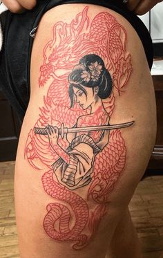 Mulan Warrior Tattoo, Geisha Tattoo For Women, Dragon And Geisha Tattoo, Geisha Tattoo Design For Women Back, Mushoo Mulan Tattoo, Mulan Sleeve Tattoo, Asian Woman Tattoo Design, Women Samurai Tattoo, Japanese Female Samurai Tattoo